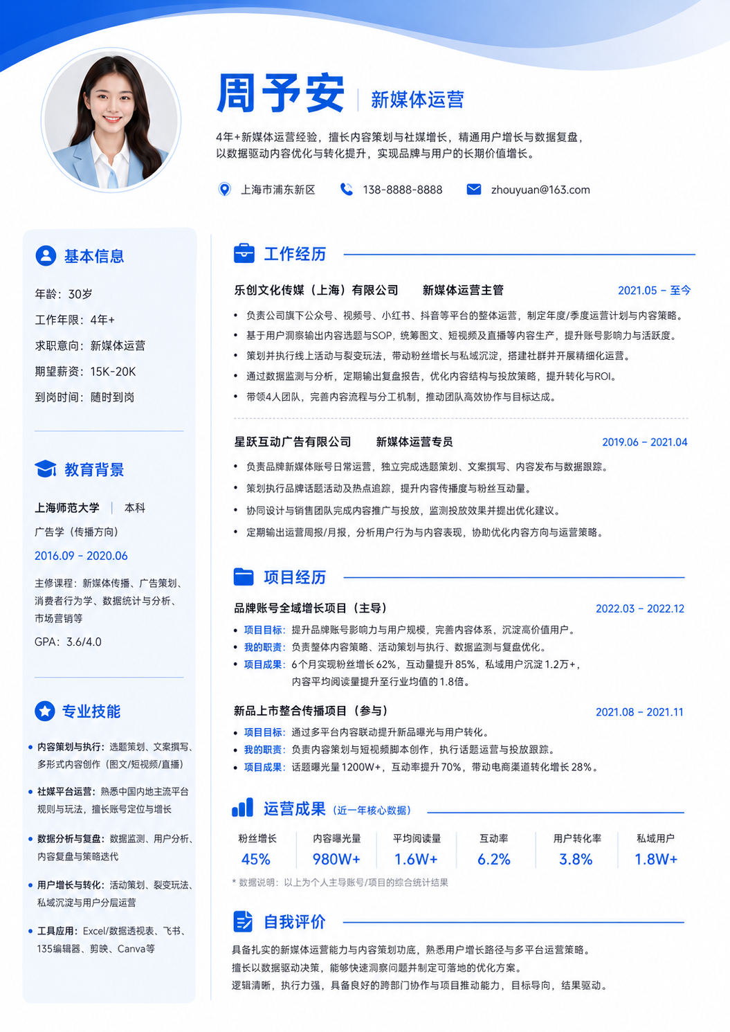 新媒体运营简历